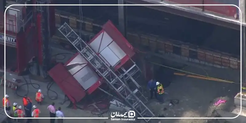 یک تصویر از آسانسوری که سقوط کرده است.