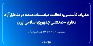 مقررات تأسیس و فعالیت مؤسسات بیمه در مناطق آزاد تجاری - صنعتی جمهوری اسلامی ایران مصوب ۷۹/۶/۲ هیات وزیران