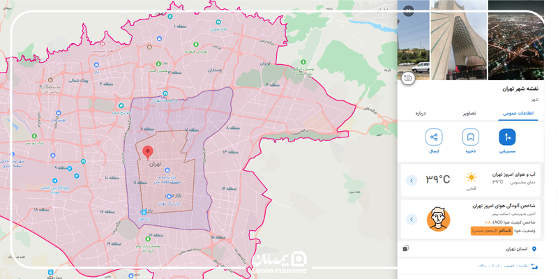 نقشه تهران در نشان