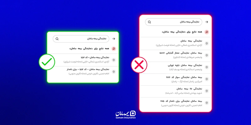 روش های درست درج نام مکان نمایندگان بیمه سامان